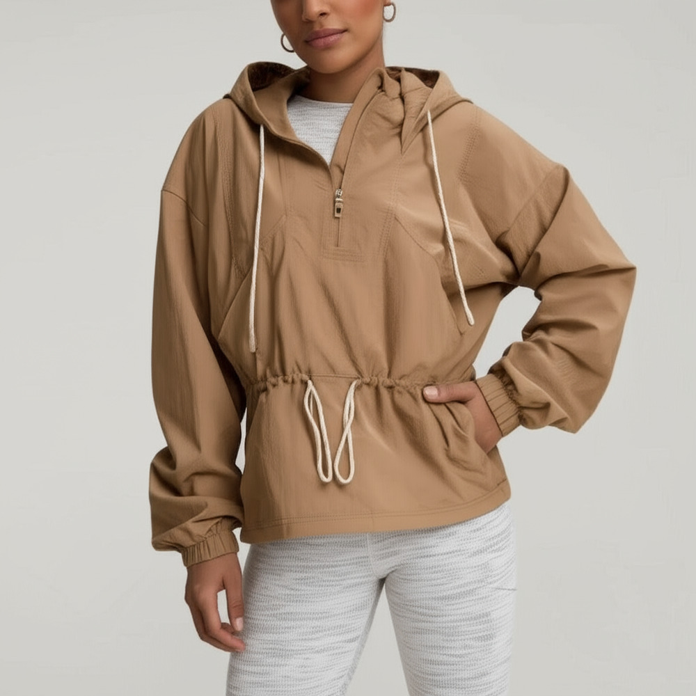 CALIA Hooded Windbreaker Womens L Tan Brown Pullover Anorak Water Repellent Spor - Picture 4 of 8